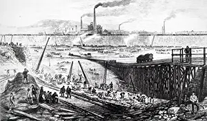 Swansea: An engraving depicting the construction of the East Dock