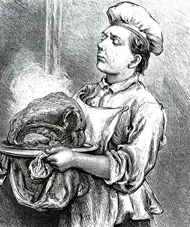 Roast: An engraving depicting a cook carrying a dish