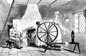 Reel: An engraving depicting a cottager spinning