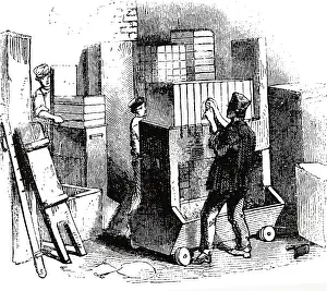 Solidified: An engraving depicting the cutting of solidified soap