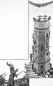 Babel: Engraving depicting the descendants of Noah