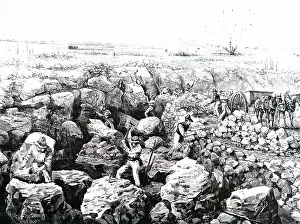 Nitrate: Engraving depicting the digging of caliche at