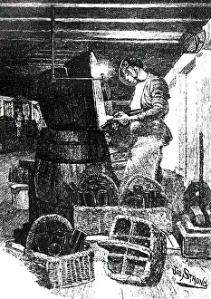 Cellar: An engraving depicting the disgorging of bottles: