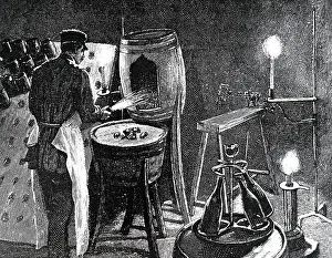 Cellars: An engraving depicting the disgorging of bottles: