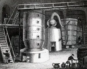 1833: An engraving depicting a distillery, in Edinburgh