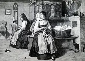 Needle: Engraving depicting a domestic scene