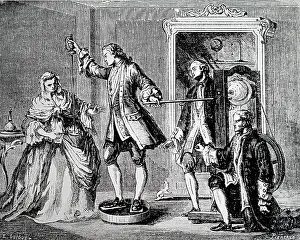 Spark: Engraving depicting Dr Ludolph setting fire to