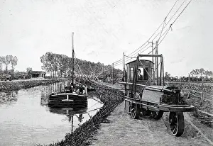 Overhead: Engraving depicting an electric tractor