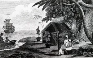 1788: An engraving depicting English naval officer