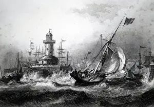 Ramsgate: An engraving depicting the entrance to Ramsgate harbour