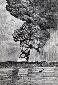 Java: An engraving depicting the eruption of Krakatoa