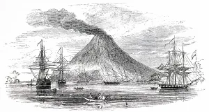 1787: An engraving depicting the eruption of Mount Etna