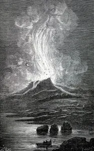 Etna: An engraving depicting the eruption of Mount Etna