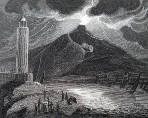 Eruption: An engraving depicting the eruption of Mount Vesuvius