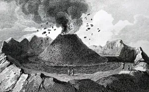 Eruption: An engraving depicting the eruption of Mount Vesuvius