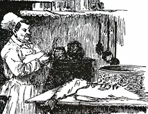 Chef: An engraving depicting a fish chef