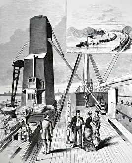 Elevator: Engraving depicting floating grain elevators
