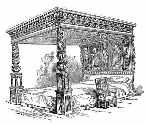 Accommodate: Engraving depicting a four-poster bed