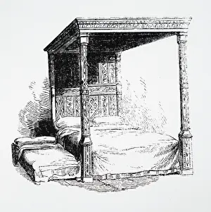 Elizabethan: Engraving depicting a four-poster bed