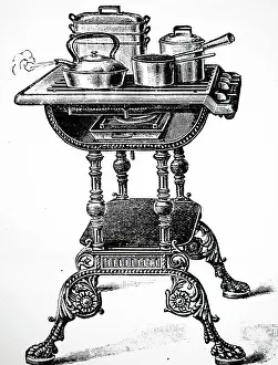 Combined: An engraving depicting a gas cooker