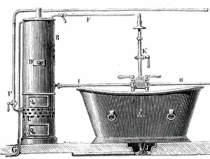 Geyser: An engraving depicting a geyser for a bath