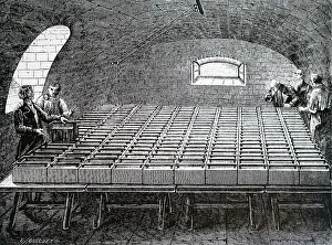 Basement: Engraving depicting the giant battery built in