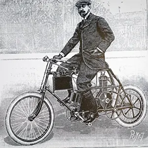 Petrol: An engraving depicting Giradot's motorcycle