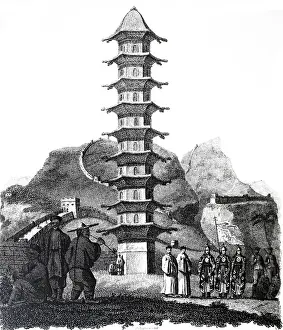 Lookout: An engraving depicting the Great Wall of China