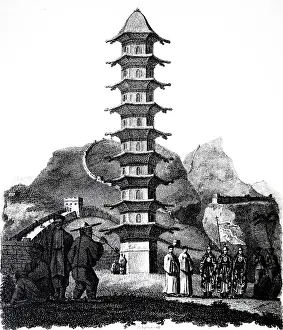 Lookout: An engraving depicting the Great Wall of China