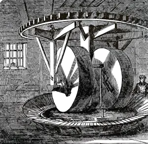 Grinding: An engraving depicting the grinding of saltpetre