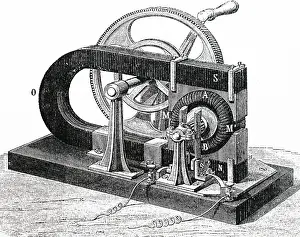 Generator: Engraving depicting a hand-powered Gramme dynamo