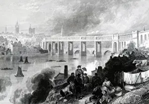 Girder: Engraving depicting the high level bridge over the Tyne