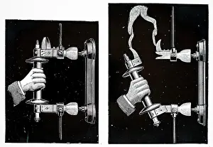 Breaker: Engraving depicting a high-tension main switch