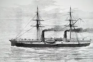 Launched: Engraving depicting the HMS Inflexible