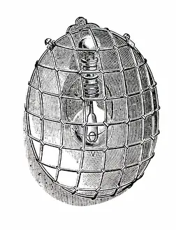 Incandescent: Engraving depicting an incandescent lamp protected
