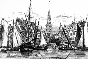 Docklands: Engraving depicting the Inner Harbour, Hamburg