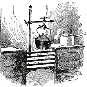 Clamped: An engraving depicting a kettle holder