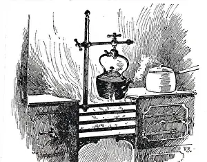 Clamped: An engraving depicting a kettle holder