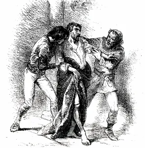 Abdicate: An engraving depicting King Edward II being forced