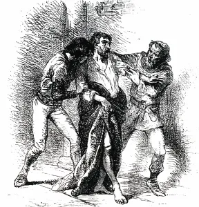 Abdicate: An engraving depicting King Edward II being forced