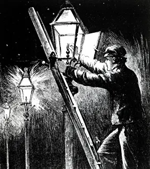 Rounds: An engraving depicting a lamplighter