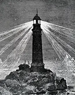 Carbon: Engraving depicting a lighthouse using a carbon arc light