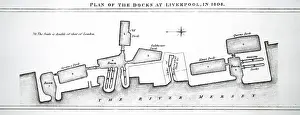 1808: Engraving depicting the Liverpool docks