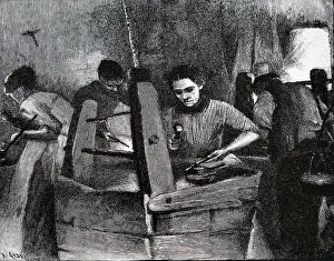 Grandmother: Engraving depicting the making of nails in the