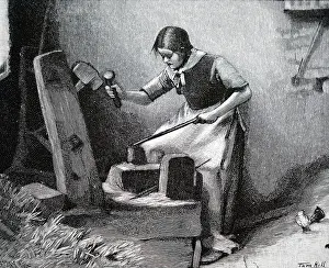 Nails: Engraving depicting the making of nails in the