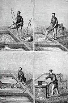 Bamboo: Engraving depicting the making of paper in China