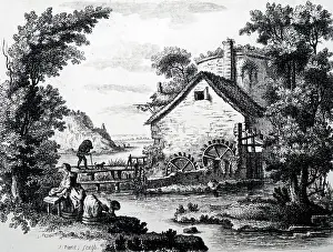 Hydro: An engraving depicting a man carrying a sack of corn