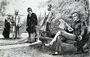Whilst: Engraving depicting a man reading whilst sitting