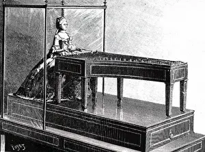 Dulcimer: An engraving depicting a mechanical dulcimer player