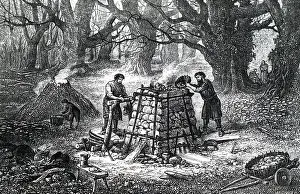 Easier: An engraving depicting the medieval process of smelting iron